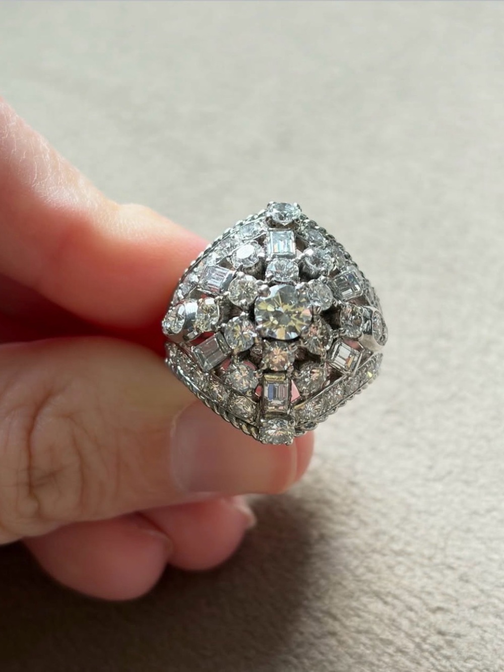 vintage platinum and diamond bombé ring